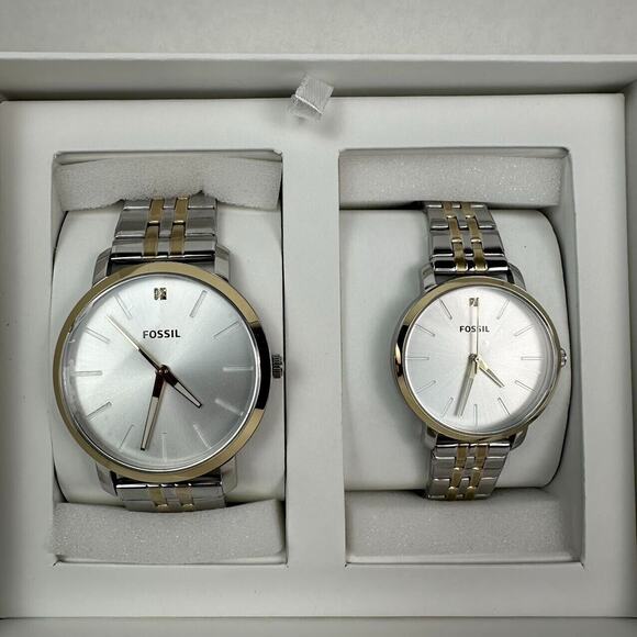 NWT Fossil His & Her Couple Set Diamond Lux Luther Watch BQ2467SET